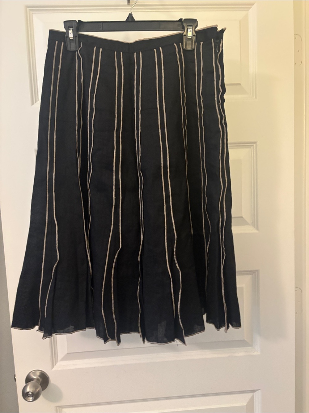 "VTG Edward Black Linen Skirt SZ 10 100% Linen 90s Gored Contrasting stripes